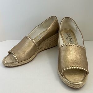 NWOT Jack Rogers Gold Platinum Wedge Open Toe Espadrille Size 10